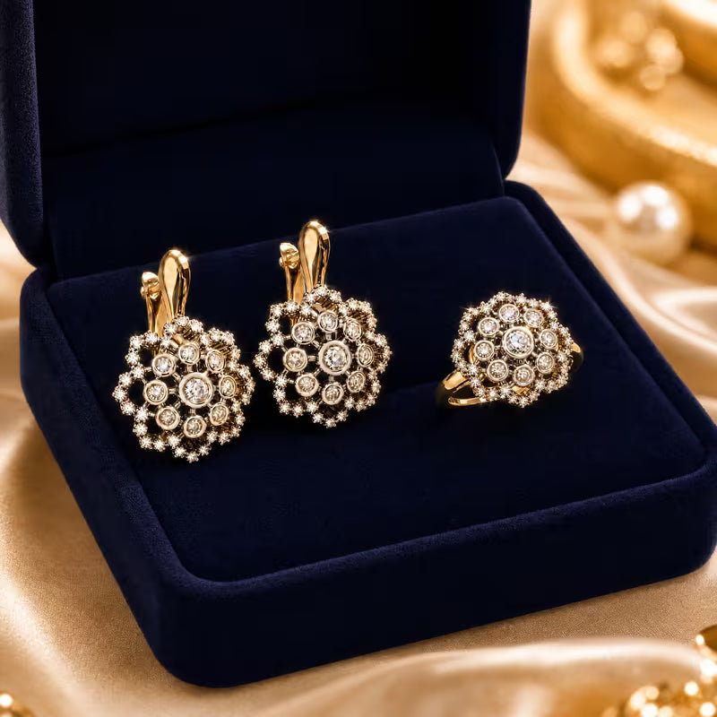 Luxurious And Stylish Snowflake Zirconia Design Jewelry Set