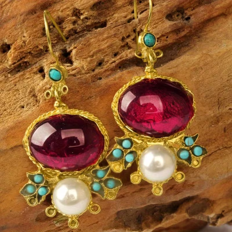 Vintage  Palace Inspired Gemstone  Earrings