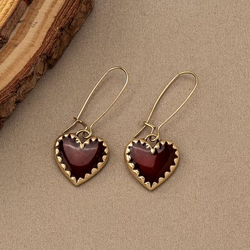 Vintage Elegant Red Drop Heart Earrings