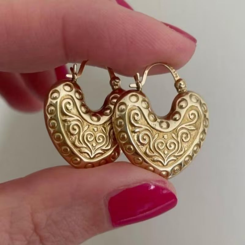 Vintage Thick Heart-shaped Copper Earrings
