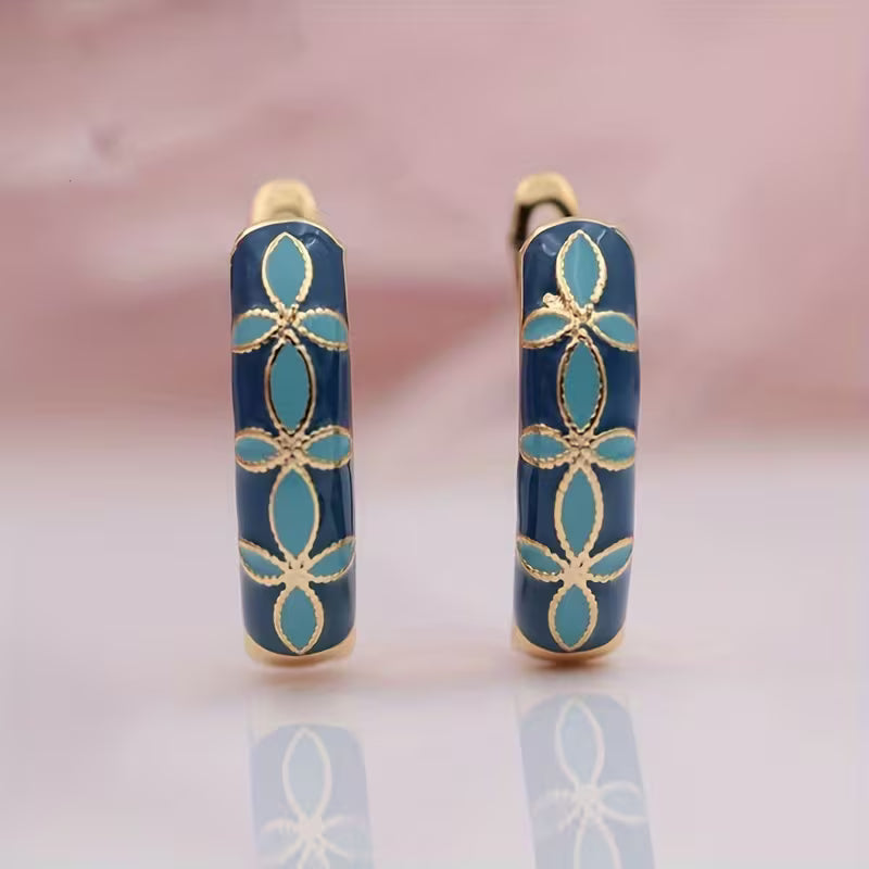 Vintage Enamel Floral Hoop Earrings
