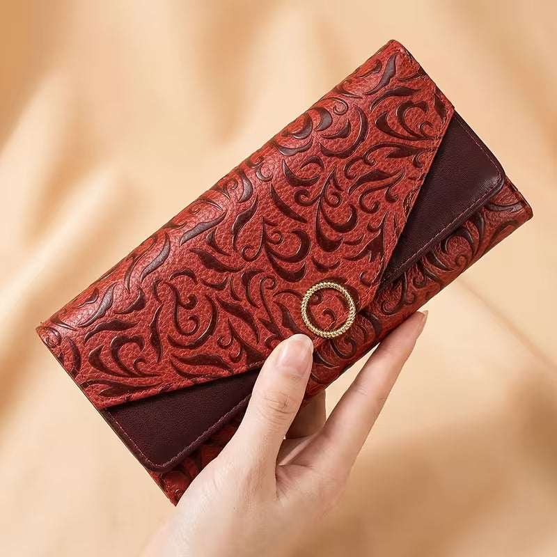 Vintage Embossed Long Trifold Clutch