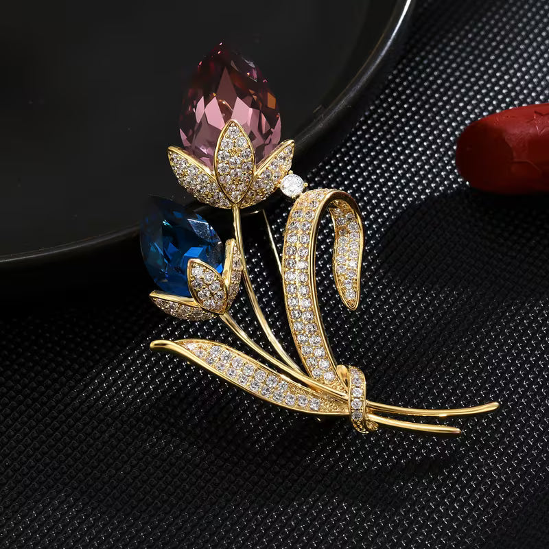 Crystal Tulip Flower Brooch
