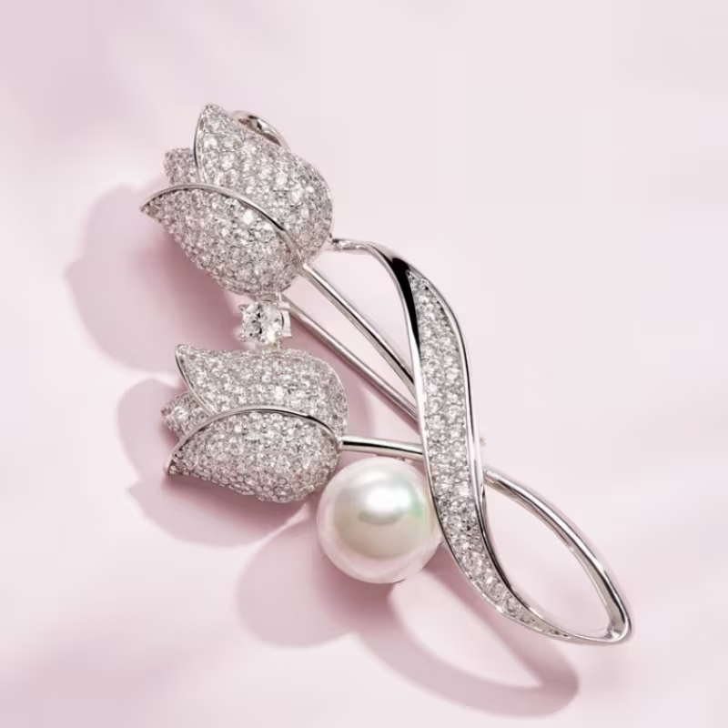 Tulip-Shaped Zirconia Brooches