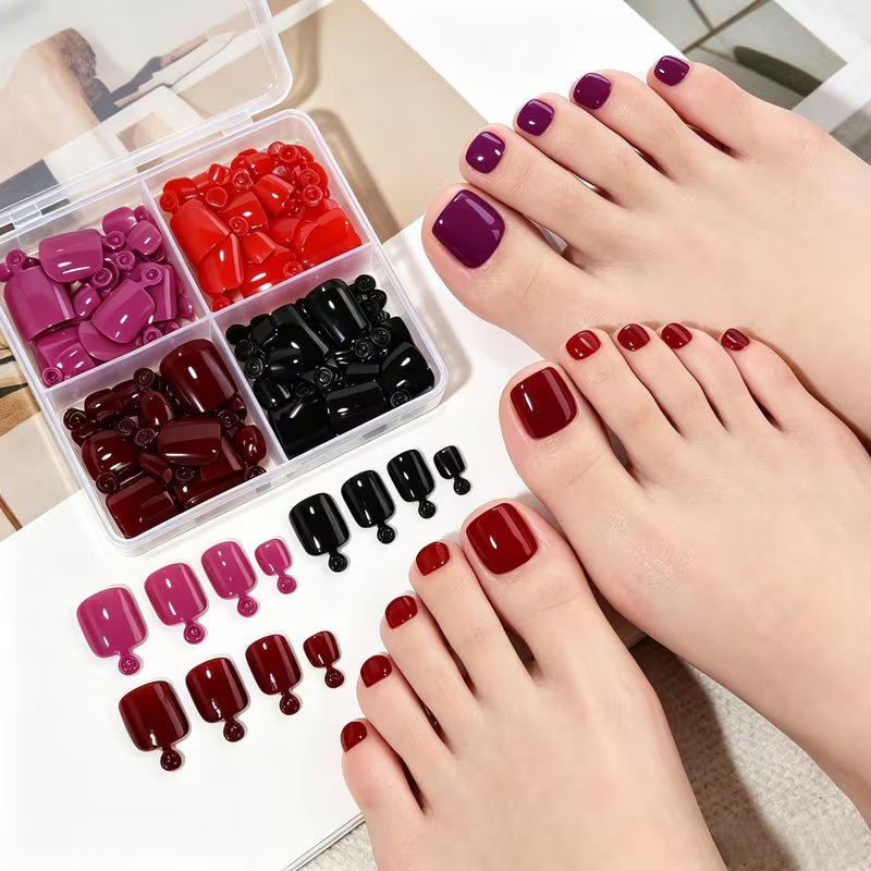 1 Box of Short Square Press-On Toenail Set