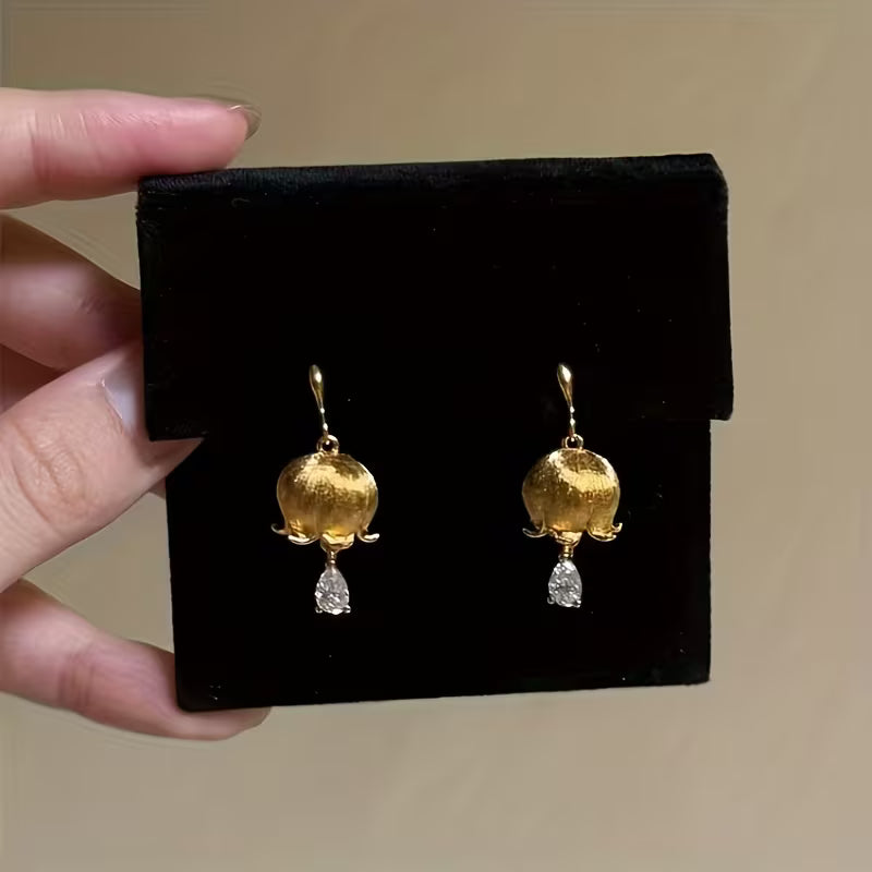 Golden Lily of The Valley Water Drop Earrings