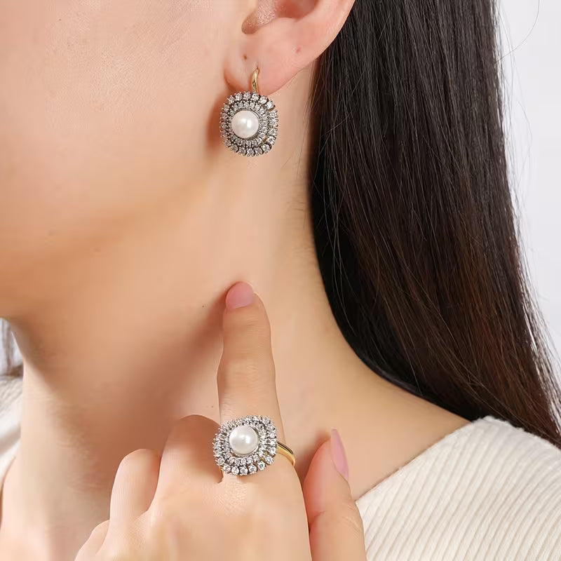 Pearl Inlaid Bicolor Zirconia Jewelry Set