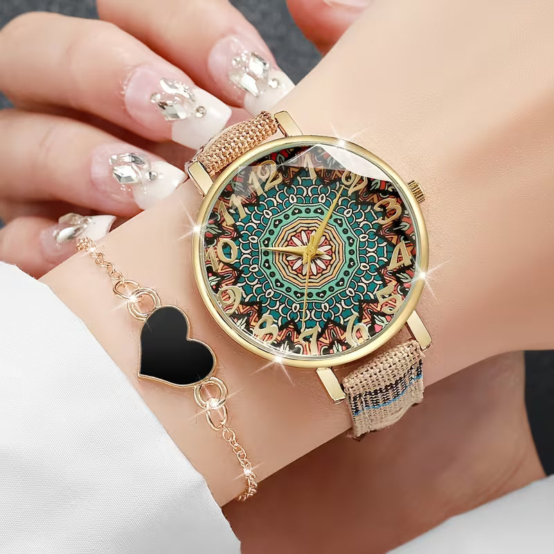 Trendy Bohemia Wristwatch + Heart Bracelet