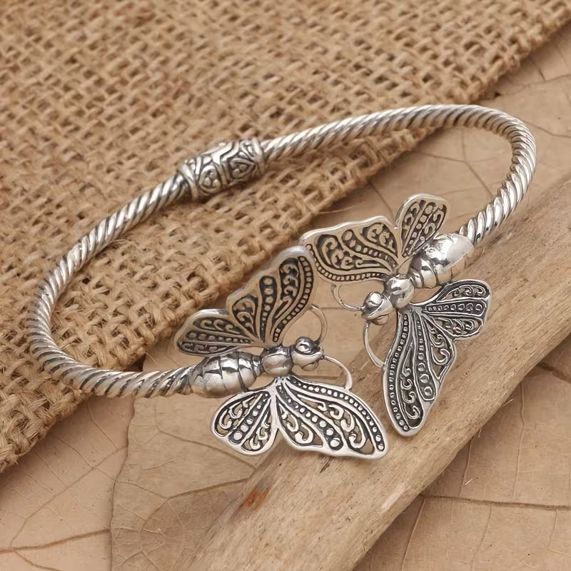 Vintage Style Butterfly Open Bangle