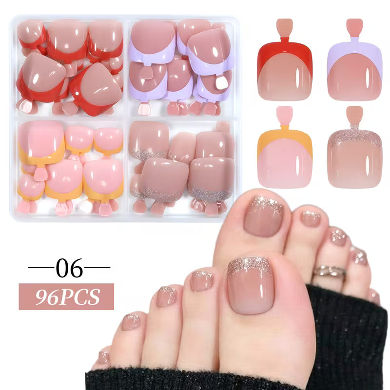 French Tip Solid Color Toe Nails