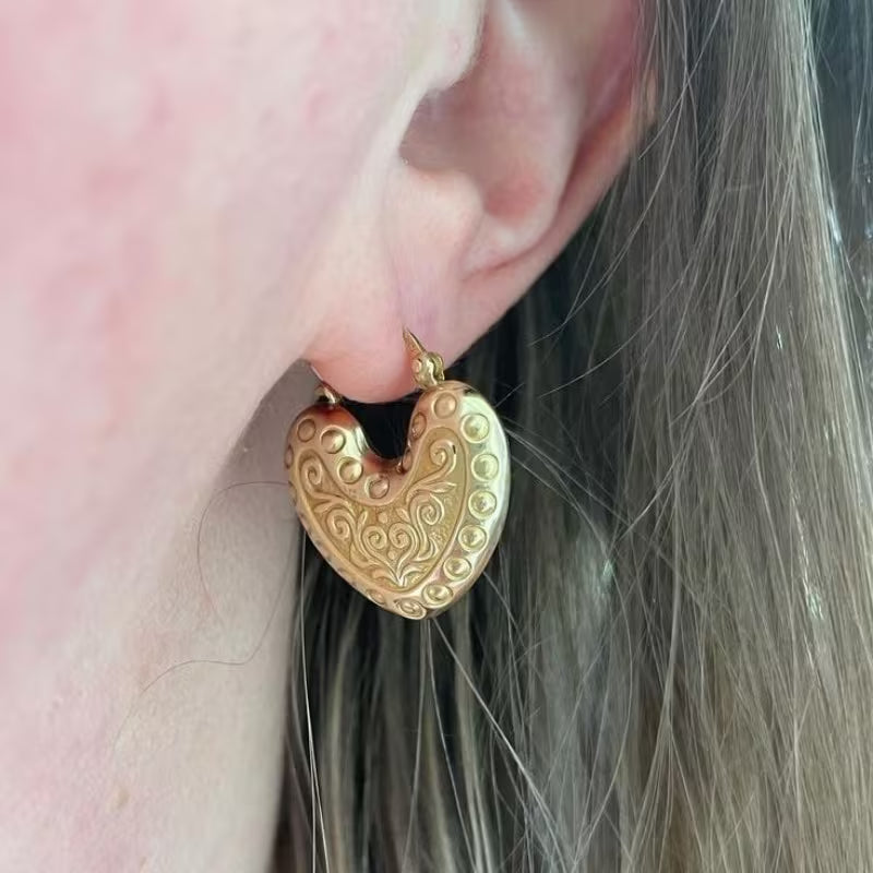 Vintage Thick Heart-shaped Copper Earrings