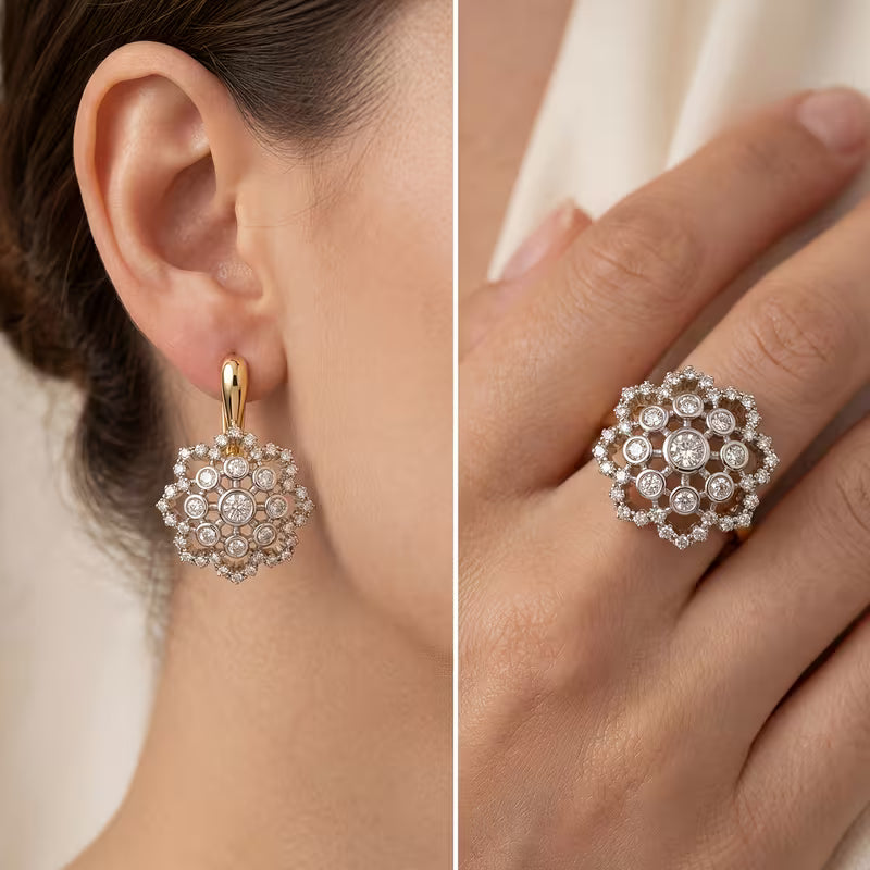 Luxurious And Stylish Snowflake Zirconia Design Jewelry Set
