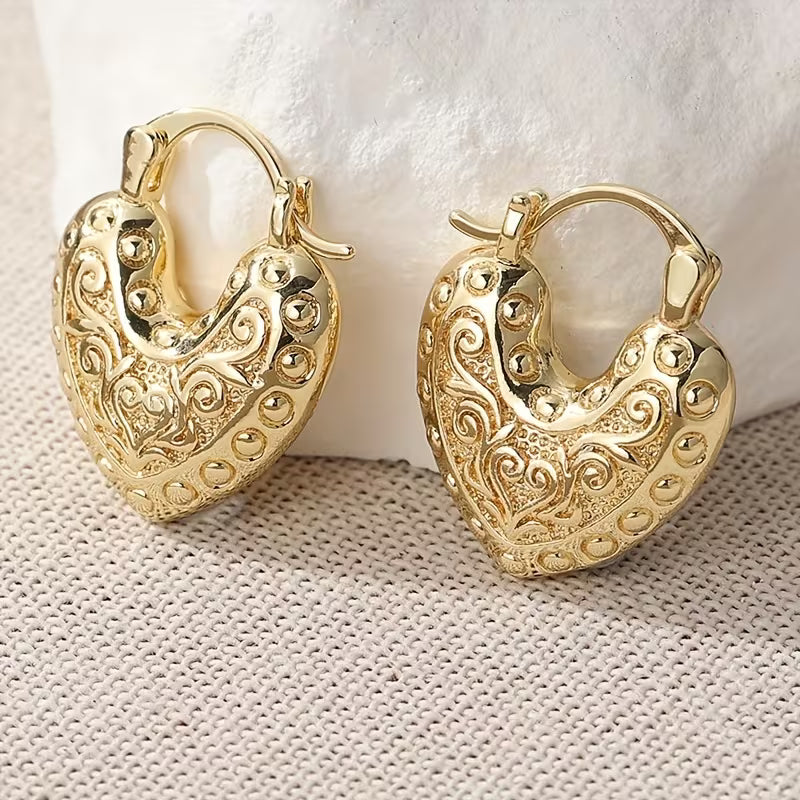 Vintage Thick Heart-shaped Copper Earrings