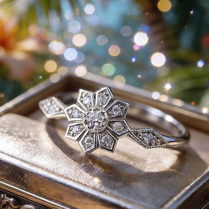 Vintage Elegant Inlay Zirconia Flower Ring
