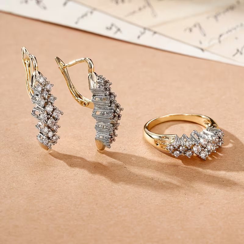 Sparkling Oval-cut Synthetic Zirconia Earrings and Ring Set