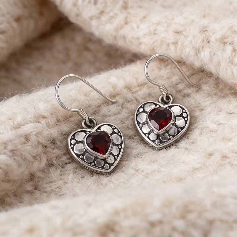 Vintage Pomegranate Heart-Shaped Earrings
