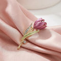Crystal Pink Tulip Flower Brooch