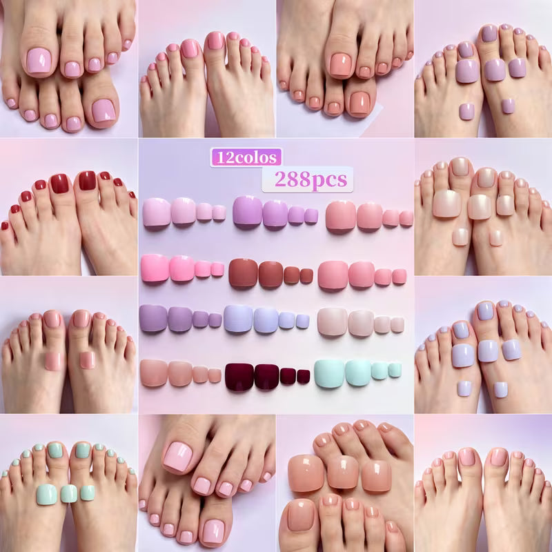 12 Colors 288pcs Press On Toe Nails