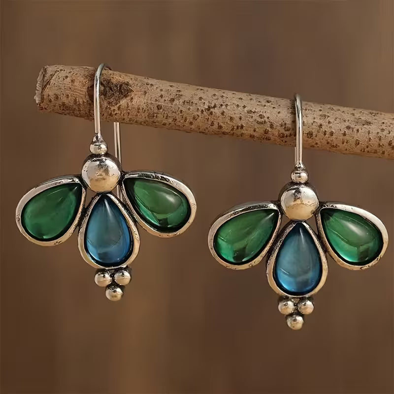 Teardrop-Shaped Blue-Green Earrings