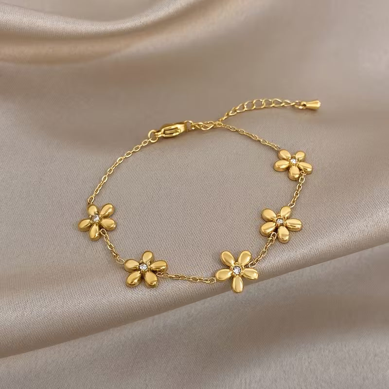 Zirconiaia Stainless Steel Golden Bracelet,