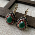 Vintage Artificial Turquoise Rhinestone Hook Earrings