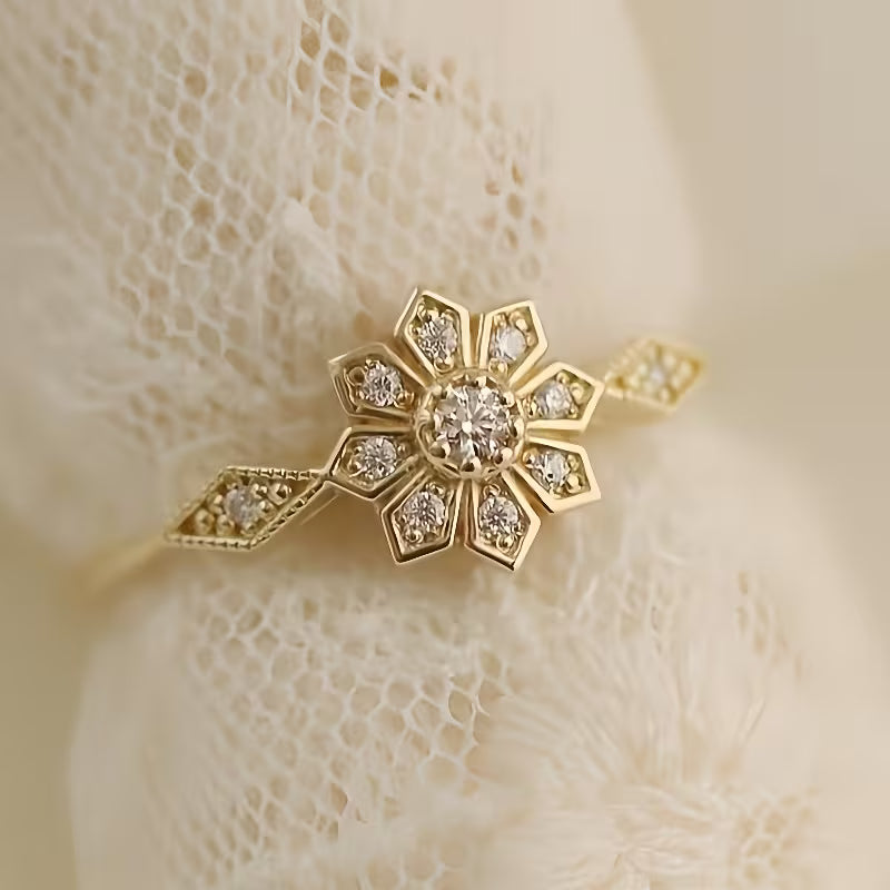 Vintage Elegant Inlay Zirconia Flower Ring
