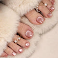 24pcs Short Square  Pink Cat Eye Press On Toe Nails