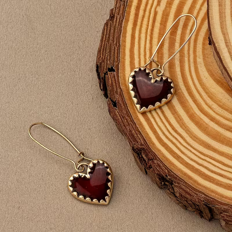 Vintage Elegant Red Drop Heart Earrings