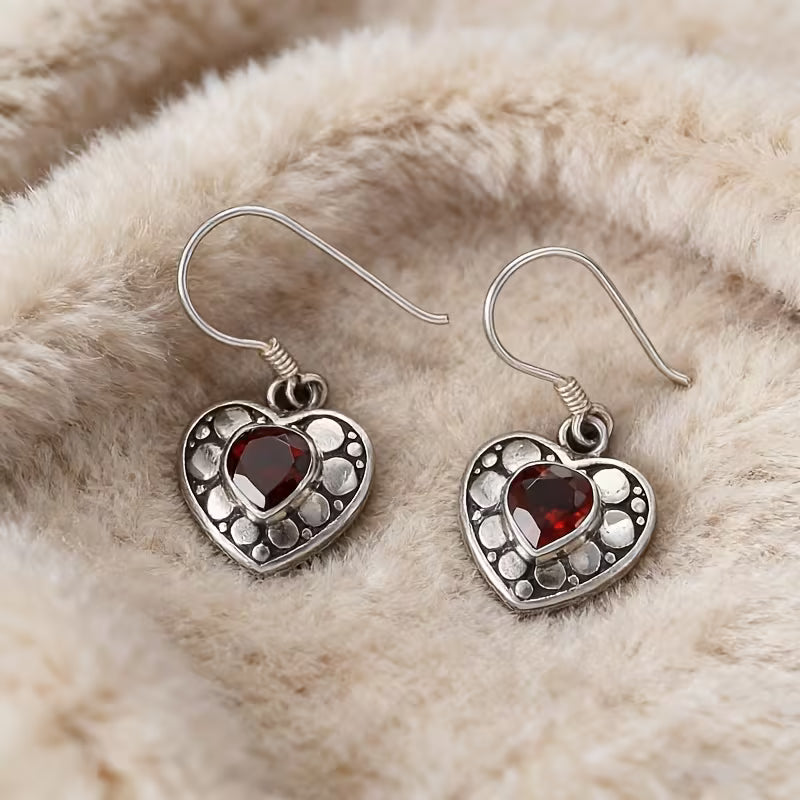 Vintage Pomegranate Heart-Shaped Earrings