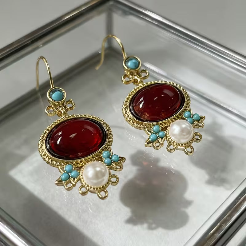 Vintage  Palace Inspired Gemstone  Earrings