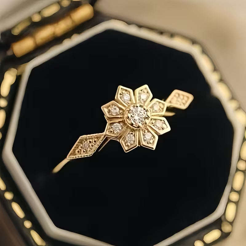 Vintage Elegant Inlay Zirconia Flower Ring