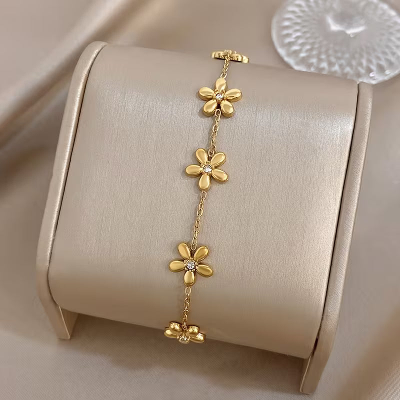 Zirconiaia Stainless Steel Golden Bracelet,