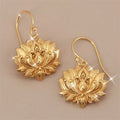 Vintage Lotus Flower Long Drop Earrings