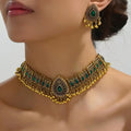 Set of Bohemian Peacock Tassel Earrings and Necklace