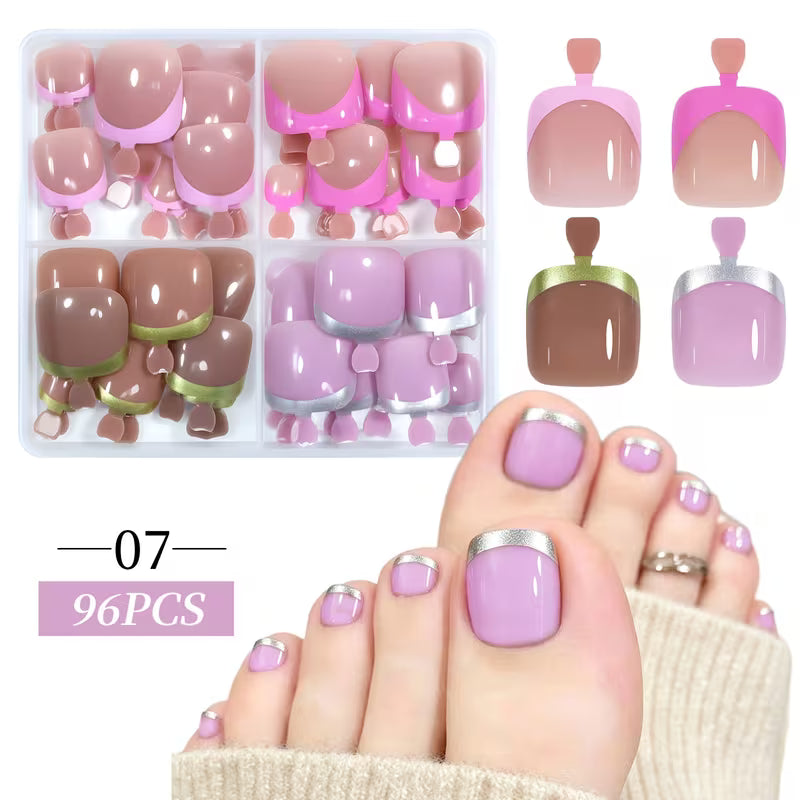 French Tip Solid Color Toe Nails