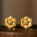 Satin-Finished Synthetic Zirconia Flower Stud Earrings