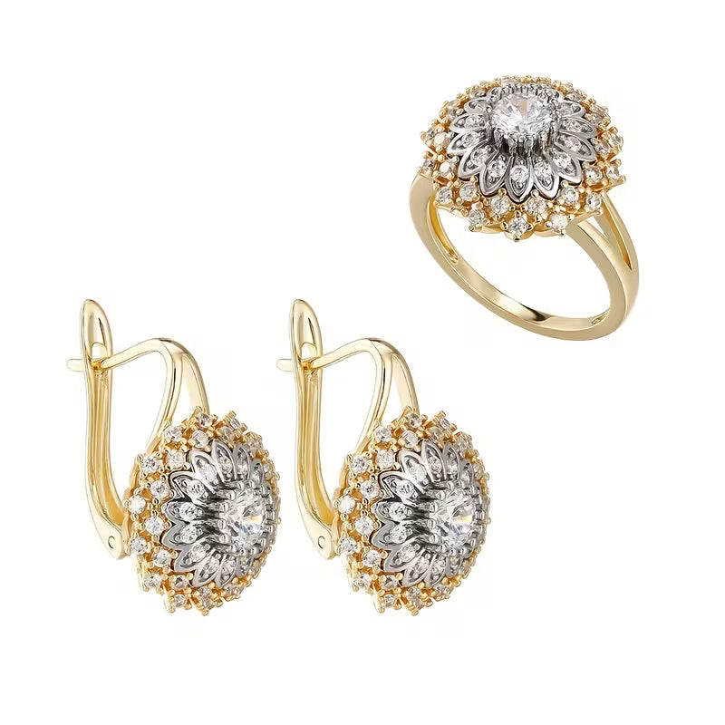 Luxurious And Stylish Sunflower Zirconia Design Jewelry Set