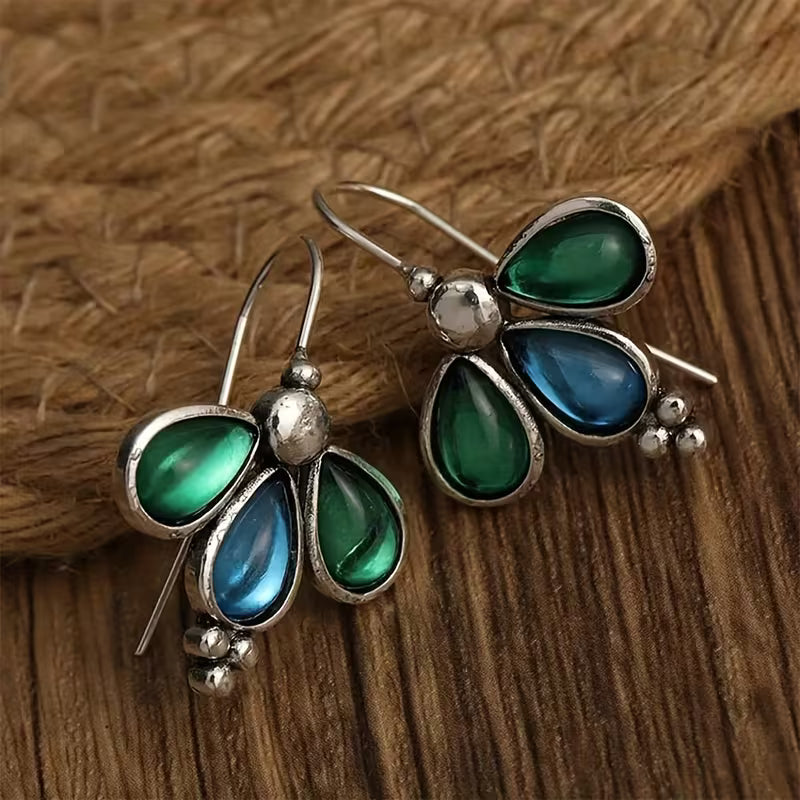 Teardrop-Shaped Blue-Green Earrings
