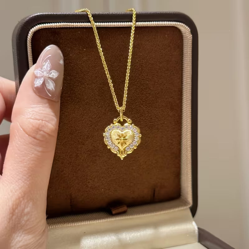 Romantic Brushed Heart Pendant Necklace