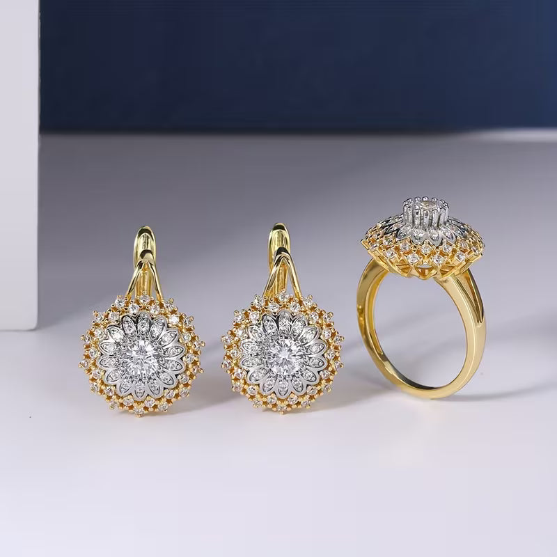 Luxurious And Stylish Sunflower Zirconia Design Jewelry Set