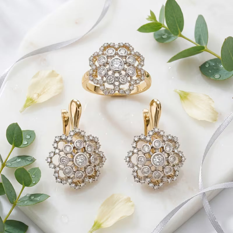 Luxurious And Stylish Snowflake Zirconia Design Jewelry Set