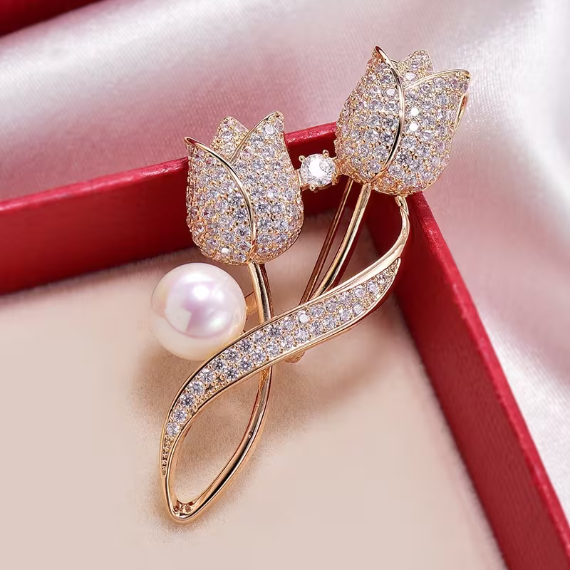 Tulip-Shaped Zirconia Brooches