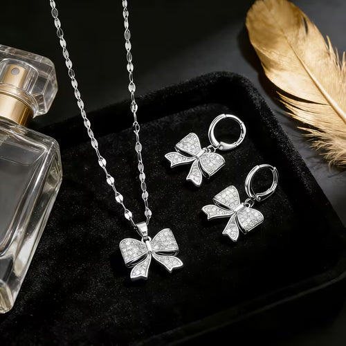 Bow Pendant Earrings And Necklace Set