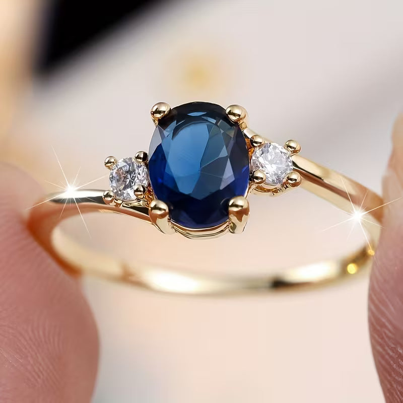 Blue Oval Zirconia Ring