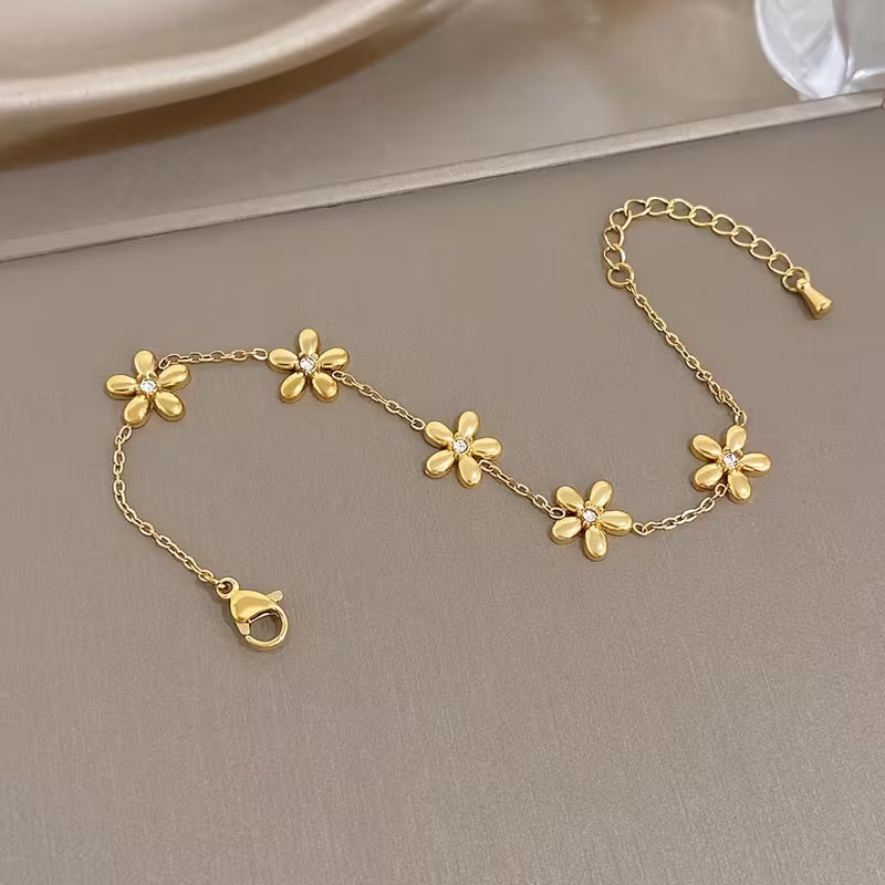 Zirconiaia Stainless Steel Golden Bracelet,
