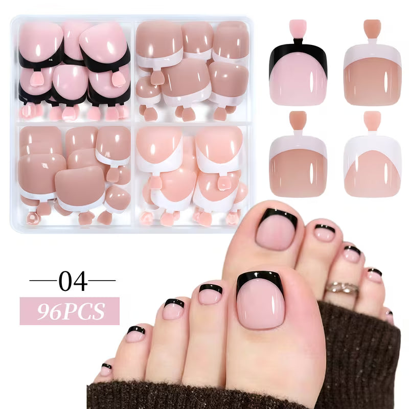 French Tip Solid Color Toe Nails