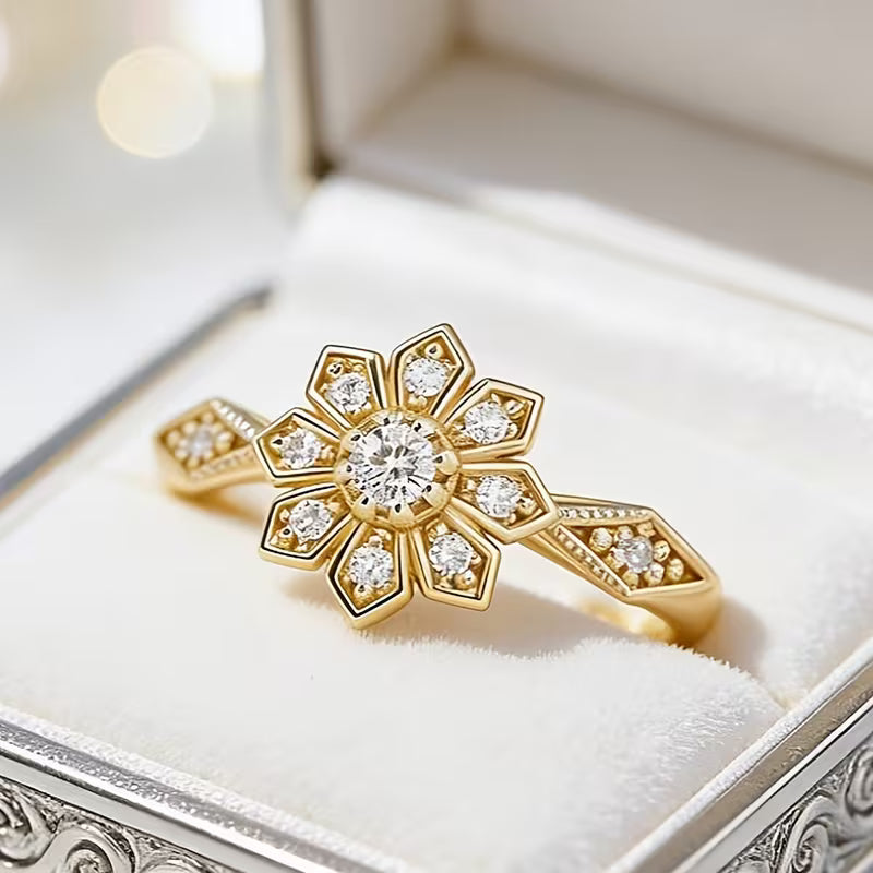 Vintage Elegant Inlay Zirconia Flower Ring