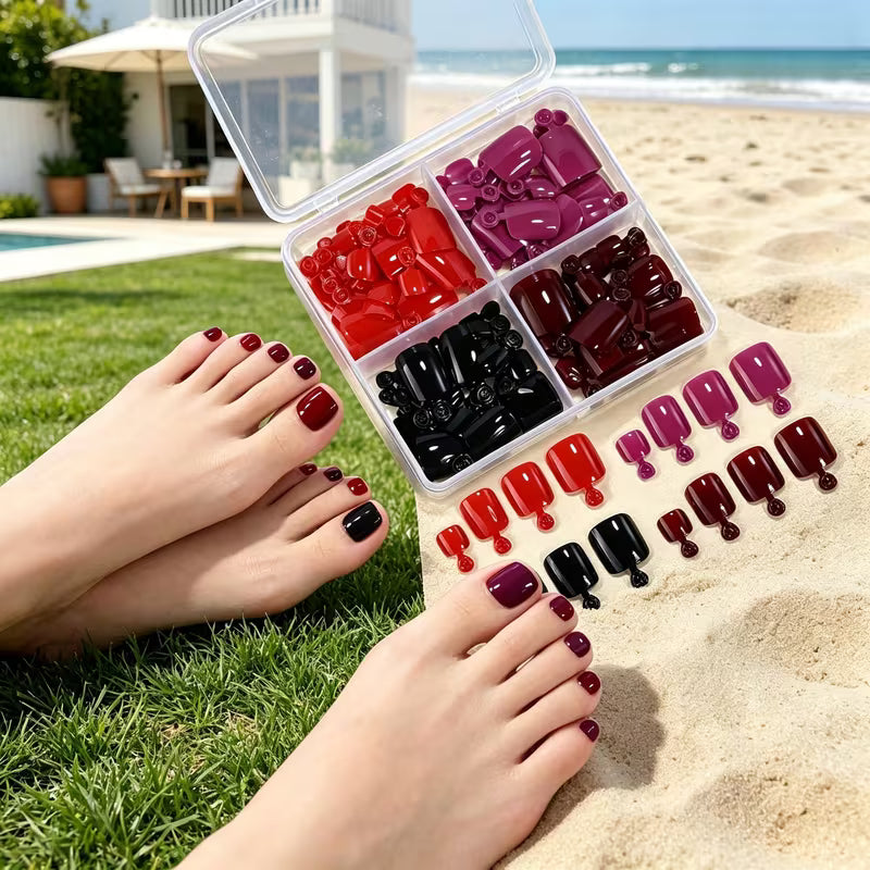 1 Box of Short Square Press-On Toenail Set