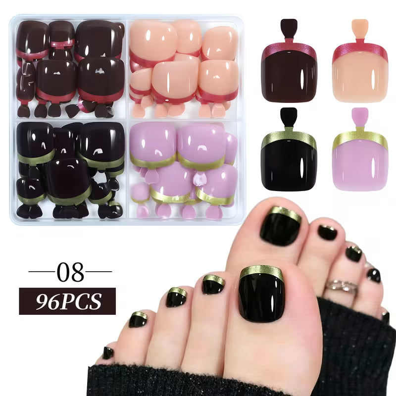 French Tip Solid Color Toe Nails