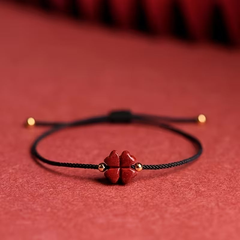 Cinnabar Lucky Four-Leaf Clover Beaded Bracelet